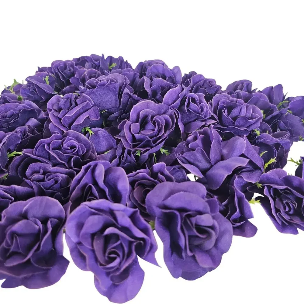 50 Purple Silk Rose Heads Stemless Wedding Floral Craft DIY Wreaths 2.5in